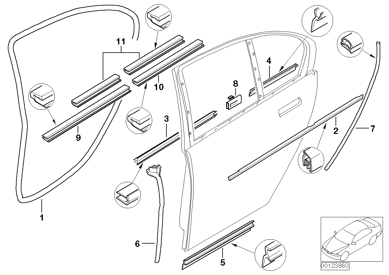 Genuine BMW 51428240429 E65 Waist Rail Trim Strip, Int. Left Rear (Inc. 745i, 745d & 740i) | ML Performance EU EU Car Parts