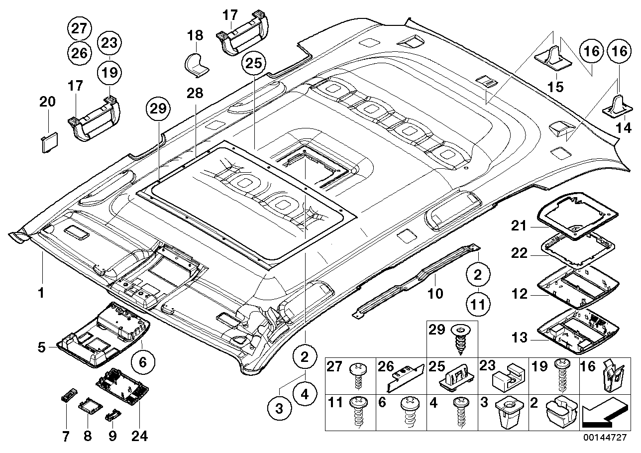 Genuine BMW 51448258043 E53 Cover, Console, Head Lining, Rear HELLGRAU (Inc. X5) | ML Performance EU EU Car Parts
