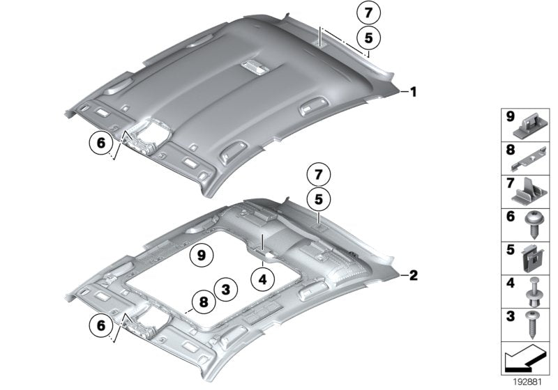 Genuine BMW 51449167631 Molded Roof Lining F Panoramic Roof EVERESTGRAU (Inc. 535i, 550iX & 550i) | ML Performance EU EU Car Parts