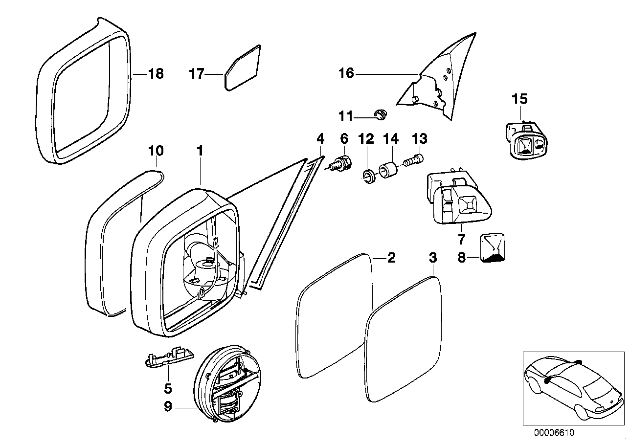 Genuine BMW 51168144401 E36 Electr.Exterior Heatable Mirror Left (Inc. 318i, 318is & 325is) | ML Performance EU EU Car Parts