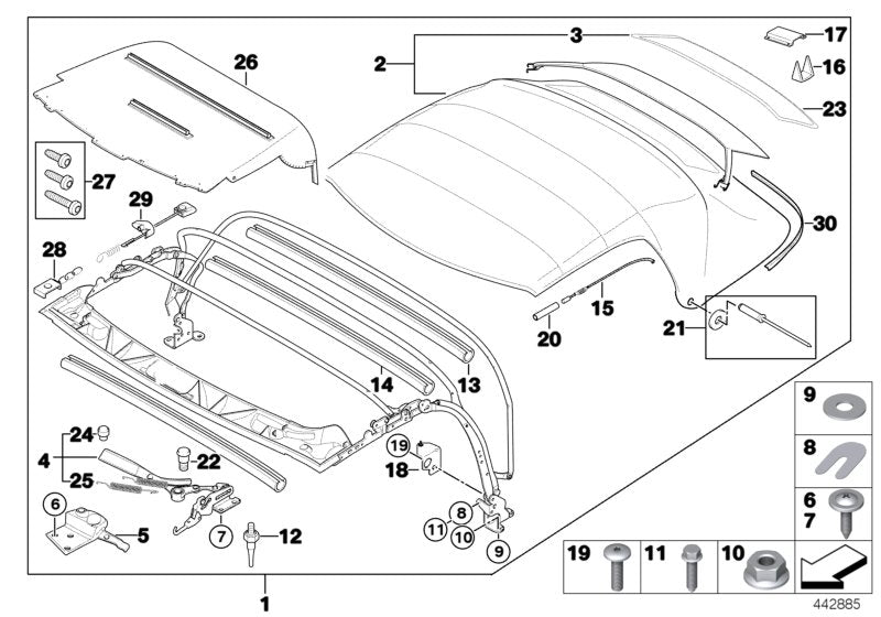 Genuine BMW 54318411128 E36 Right Folding Top Lock SCHWARZ (Inc. Z3 2.2i, Z3 2.8 & Z3 1.8) | ML Performance EU EU Car Parts