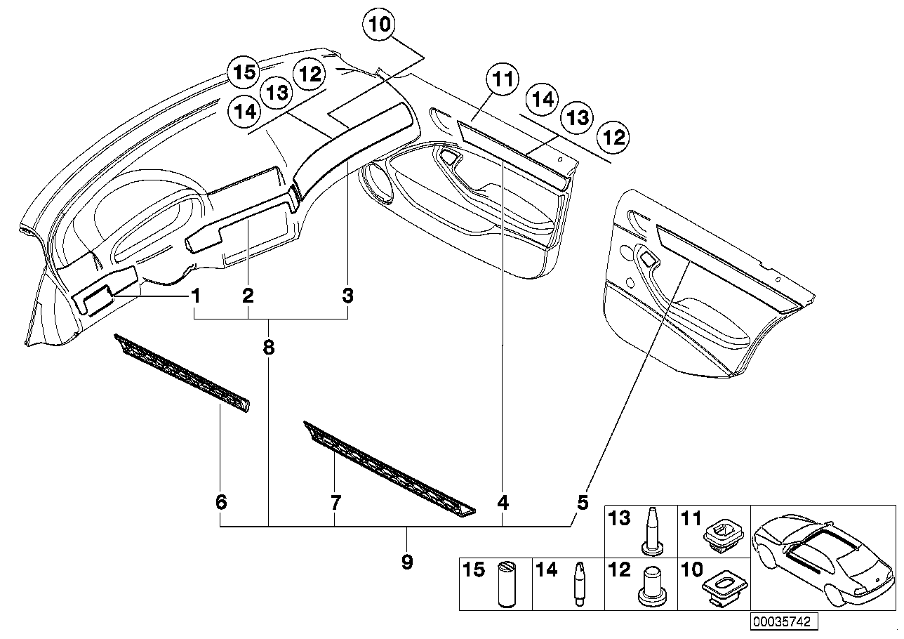 Genuine BMW 51427830191 E46 Aluminum Decor Strip, Rear Left Door BLACK CUBE (Inc. 325i, 320i & 323i) | ML Performance EU Car Parts
